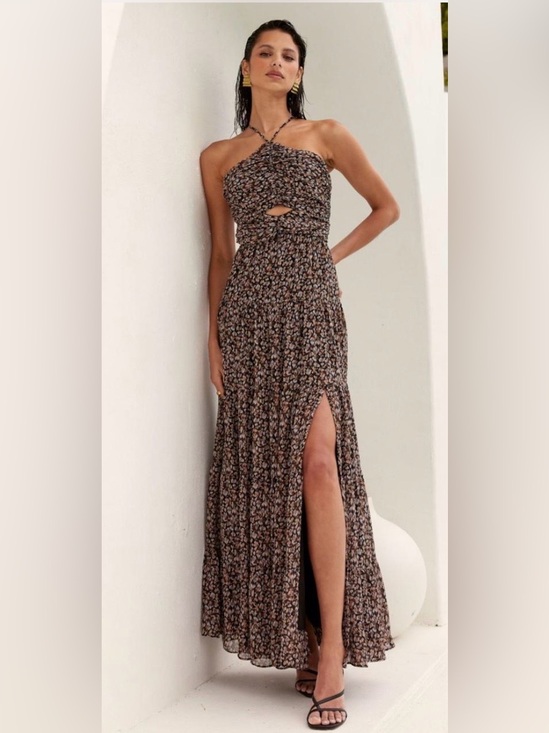 Astr Dresses & Skirts - Astr Floral Halter Maxi Dress in Brown and Black